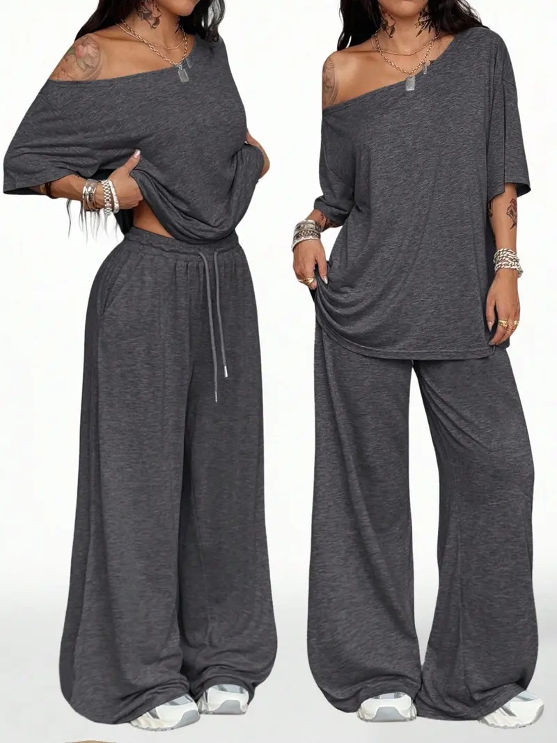 Women's Casual Solid Color Sport Two-Piece Set,