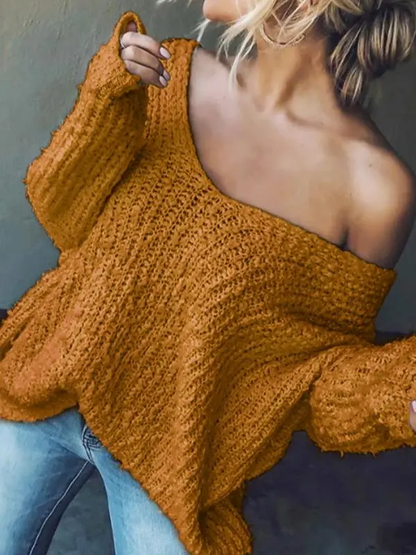 Women's Plain Drop Shoulder V Neck Sweater