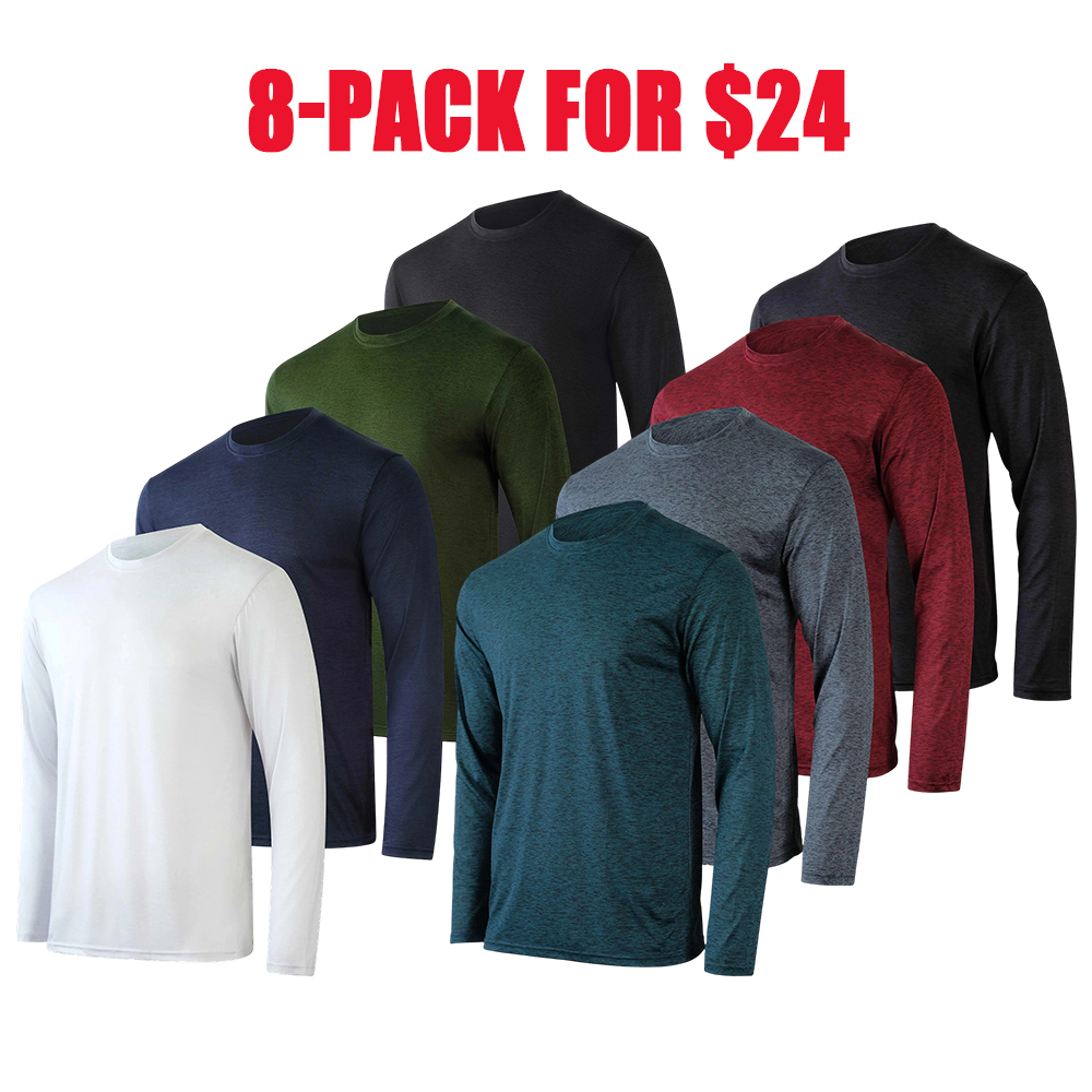 Mens Long Sleeve Dry Fit T Shirts Hiking Fishing Workout Gym Work Sun UPF 50 Wicking Running Tee
