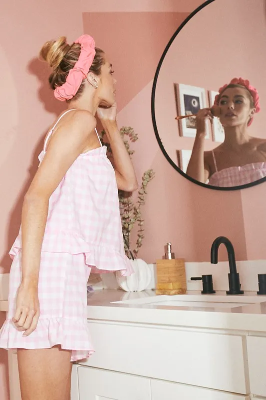 Gingham Ruffle Trim Cami and Shorts Pajama Set