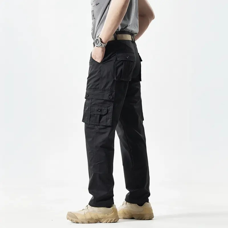 Men's Slim-Fit Solid-Color Straight-Leg Cargo Khakis—Multi-Pocket Trousers for Casual Daily Wear