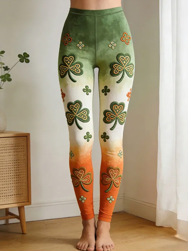 Women's St Patrick's Day Shamrock Colorblock Art Print Leggings