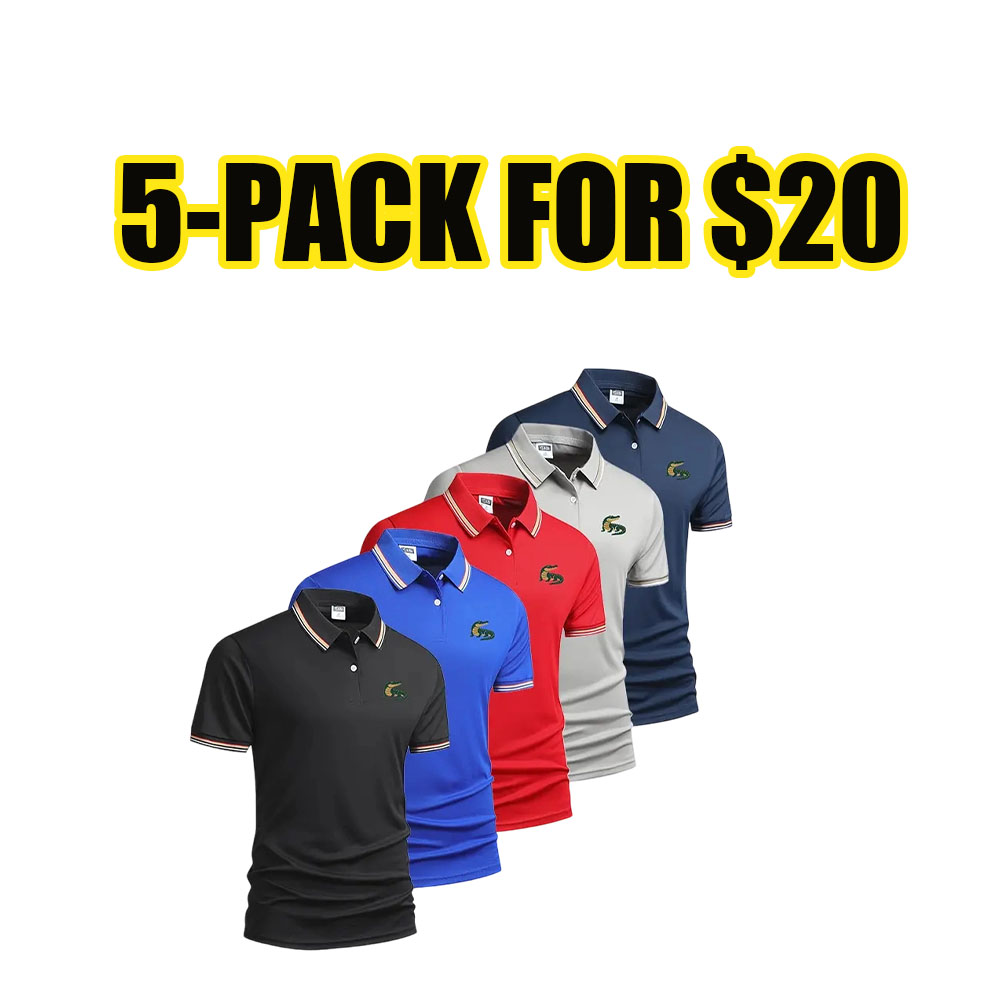 Men's Quick-Dry Alligator Print Polo Shirt 5-Pack