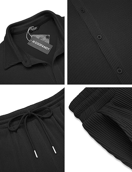 Men's 2 Piece Outfit Casual Short Sleeve Button Down Shirt Beach Summer Loose Pant Sets