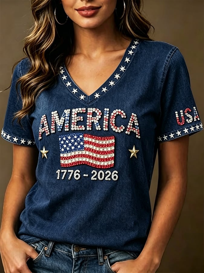 Women's 250th Anniversary  Art  Print Casual V-Neck Vest