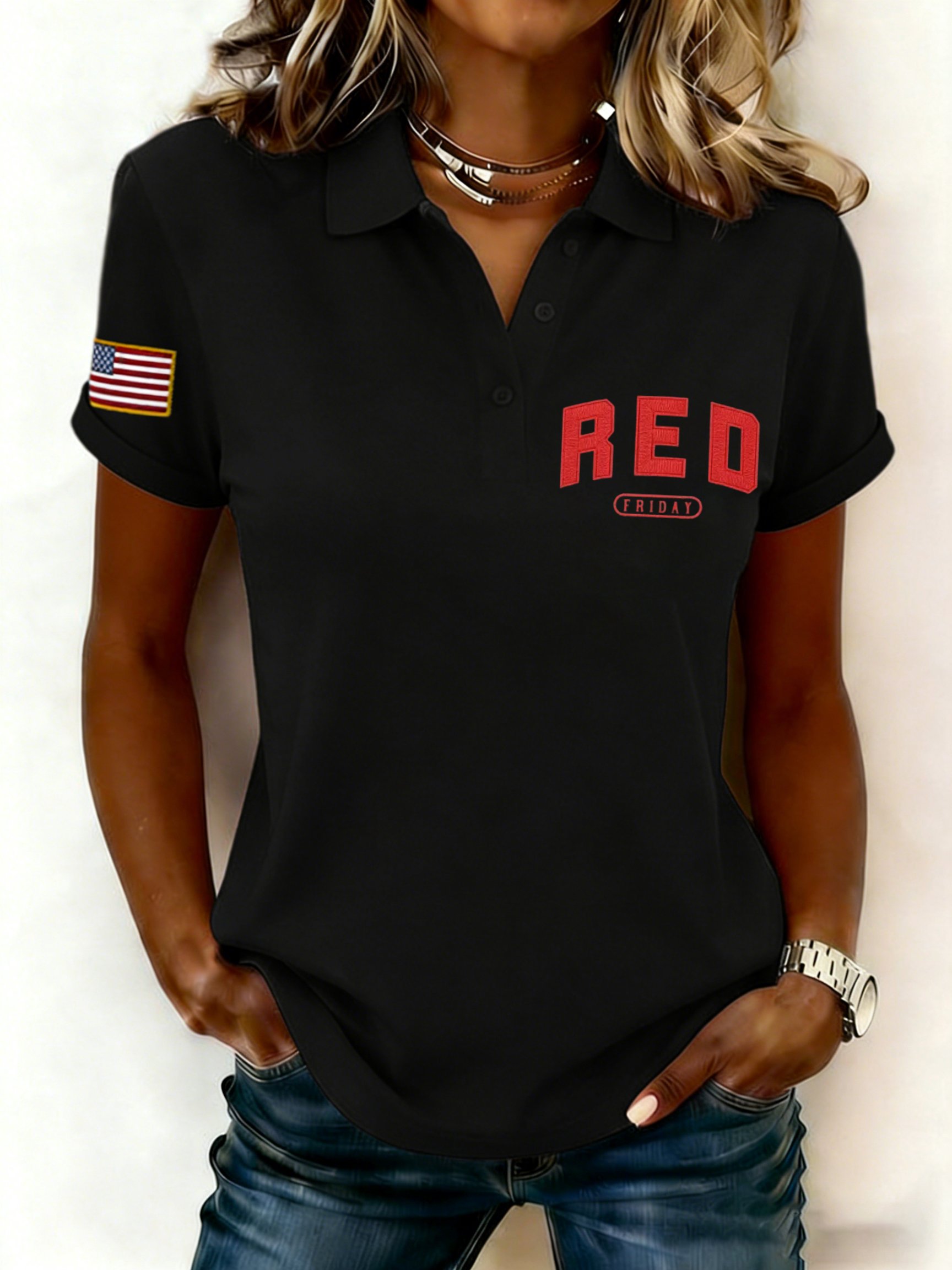 Women's Red Friday Printed Polo Shirt