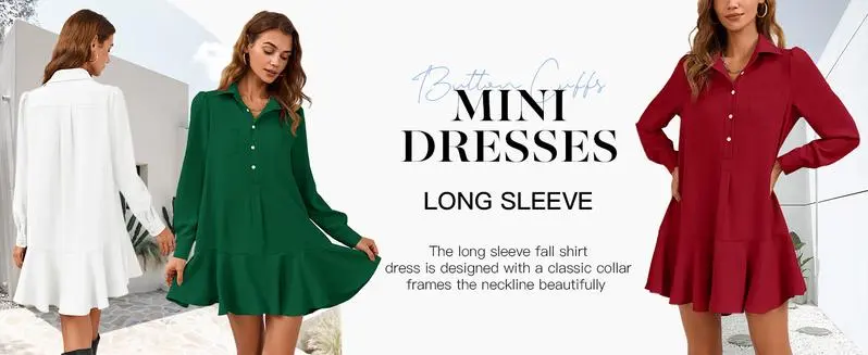 Womens Casual Button Down Shirt Dress