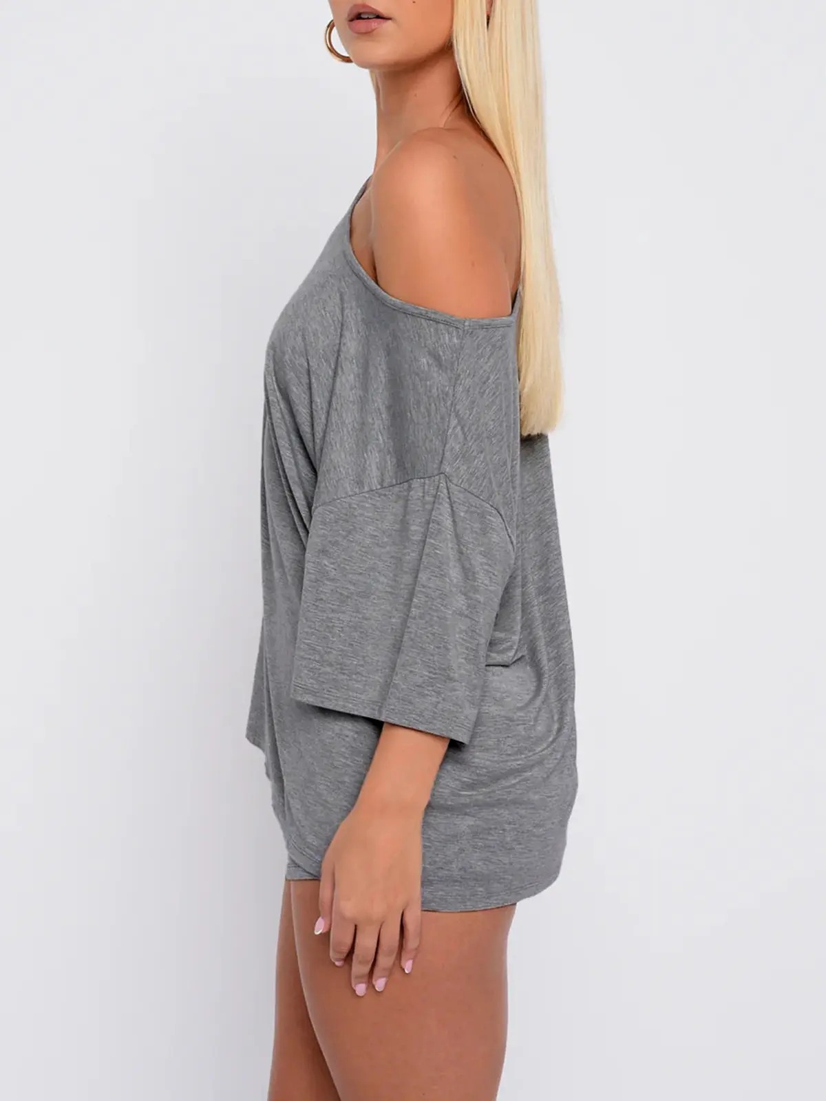 Women's Off Shoulder Lounge Set – Relaxed Top & Fitted Shorts 2-Piece Pajama Set