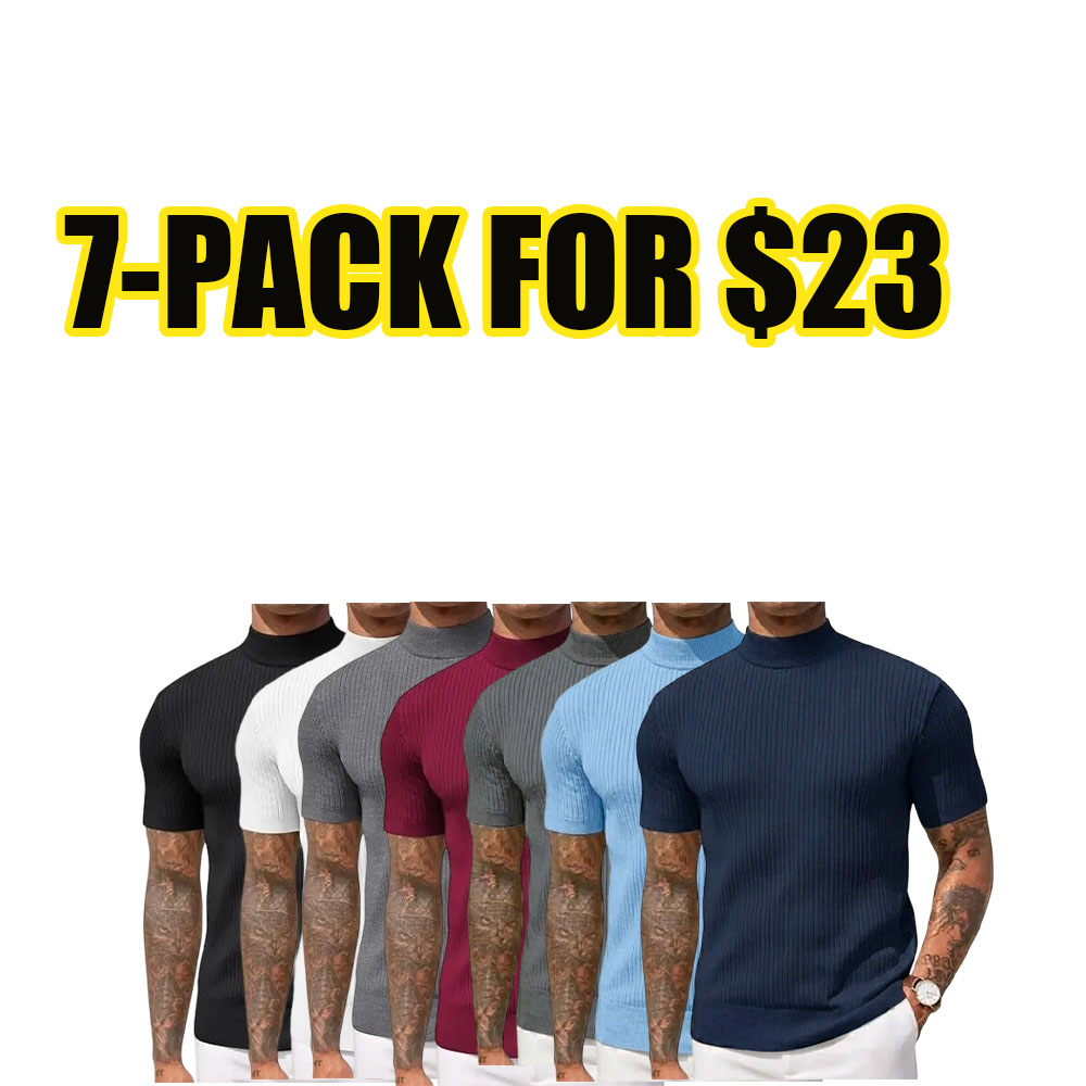 Men's Ribbed Mock Neck Short Sleeve Sweater – Casual Knit Pullover Tee