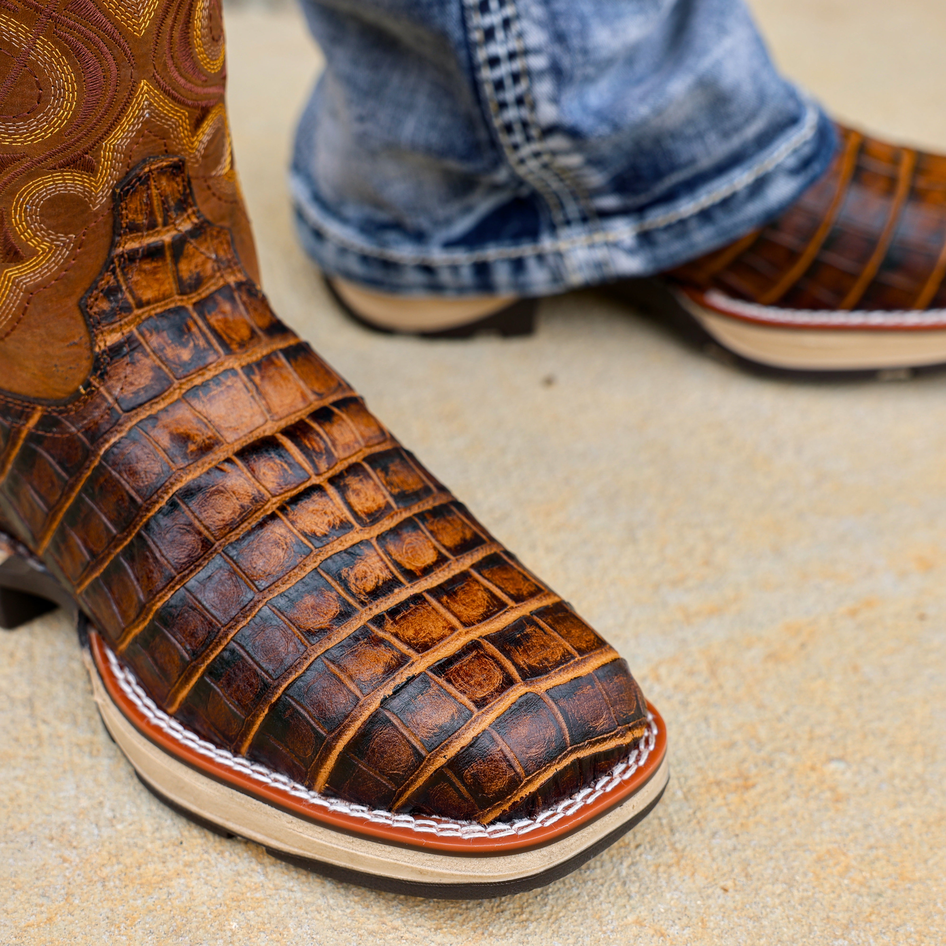 Honey American Caiman Gator Belly Leather Boots With 3D Lightweight Sole - Composite Toe