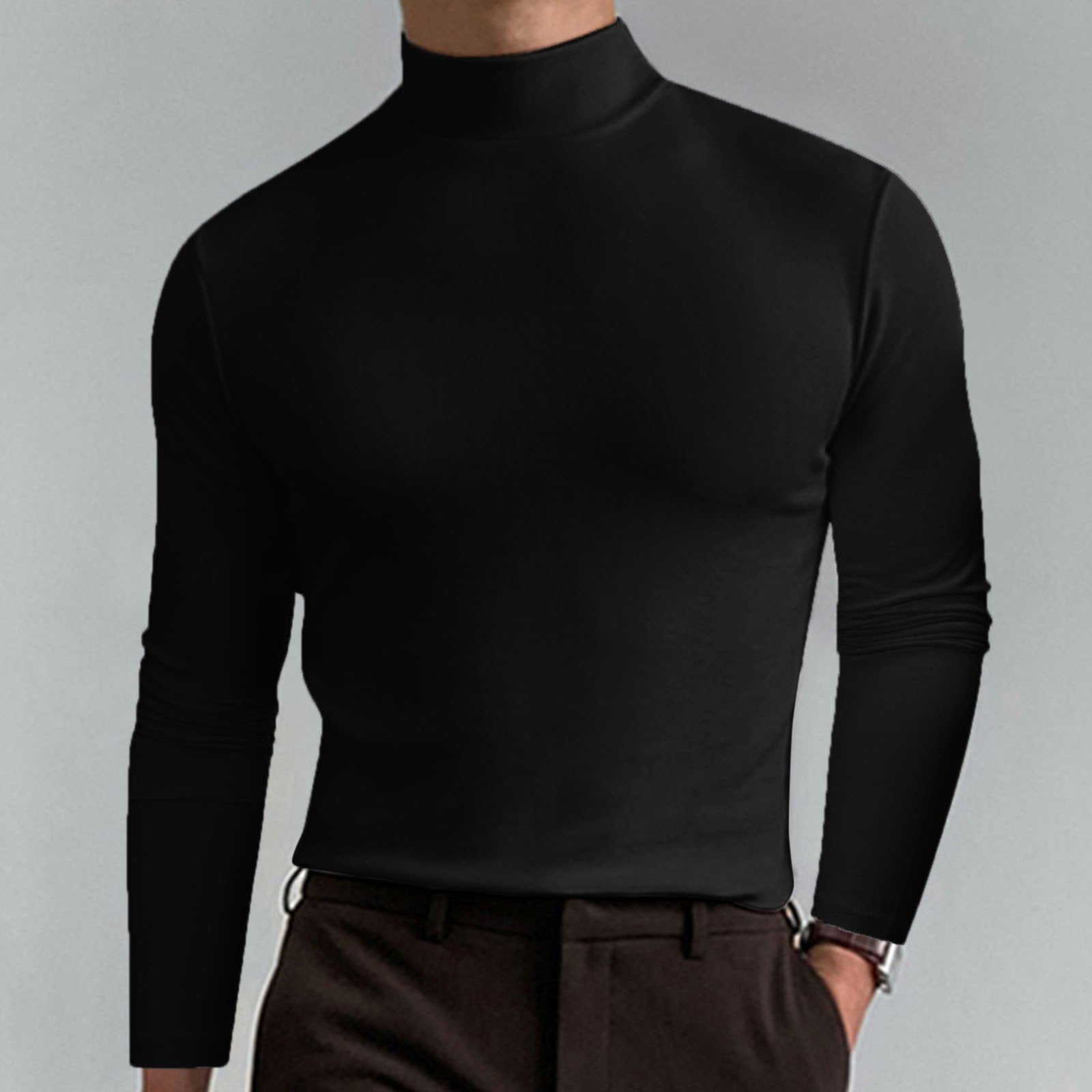 ✨ Men's High Neck Slim Fit T-Shirt - Stretchy & Breathable Fabric, Modern Style for Gym or Casual Wear 🏃‍♂️📦