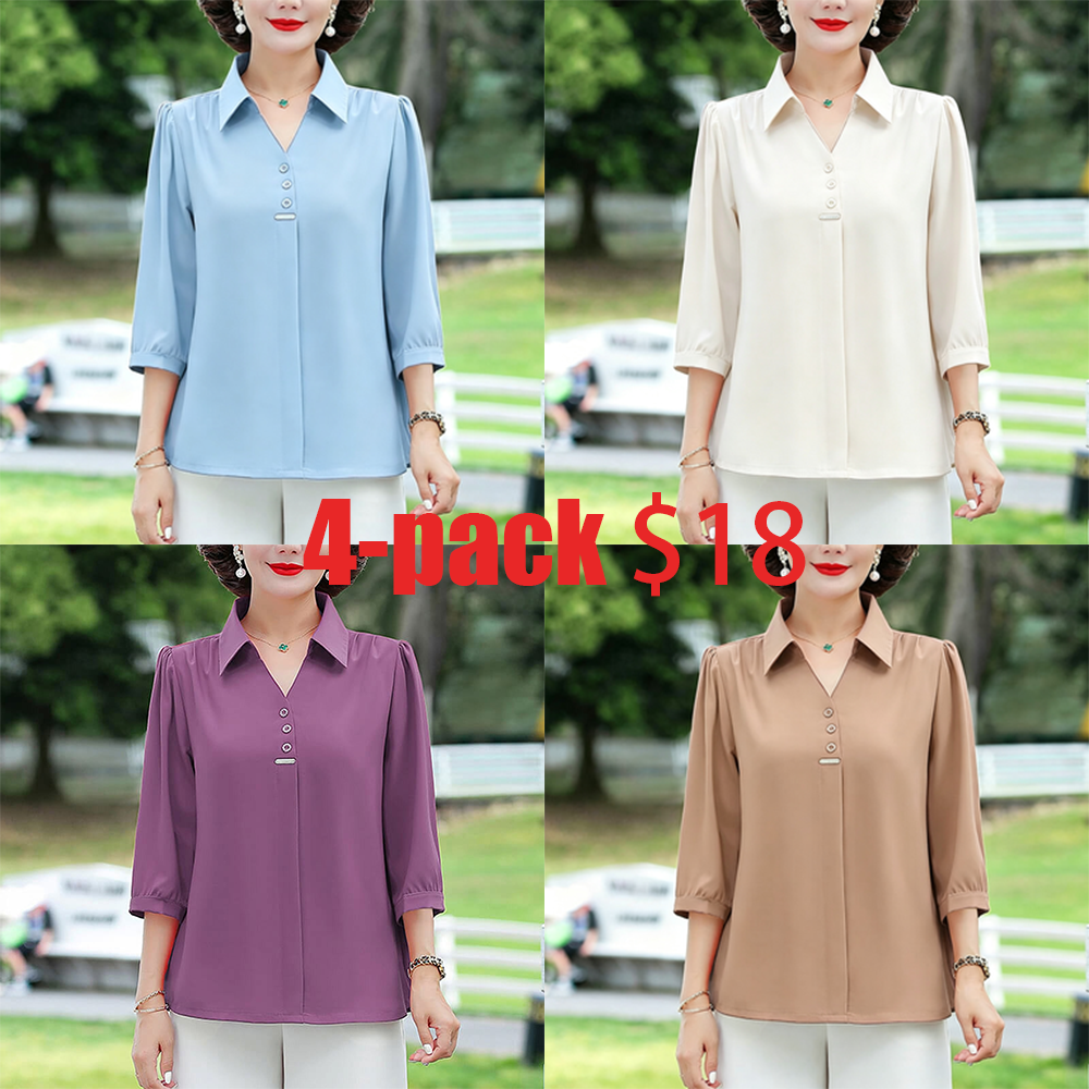 Women's 3/4 Sleeve Shirt Elegant Polo Collar Solid Color Blouse