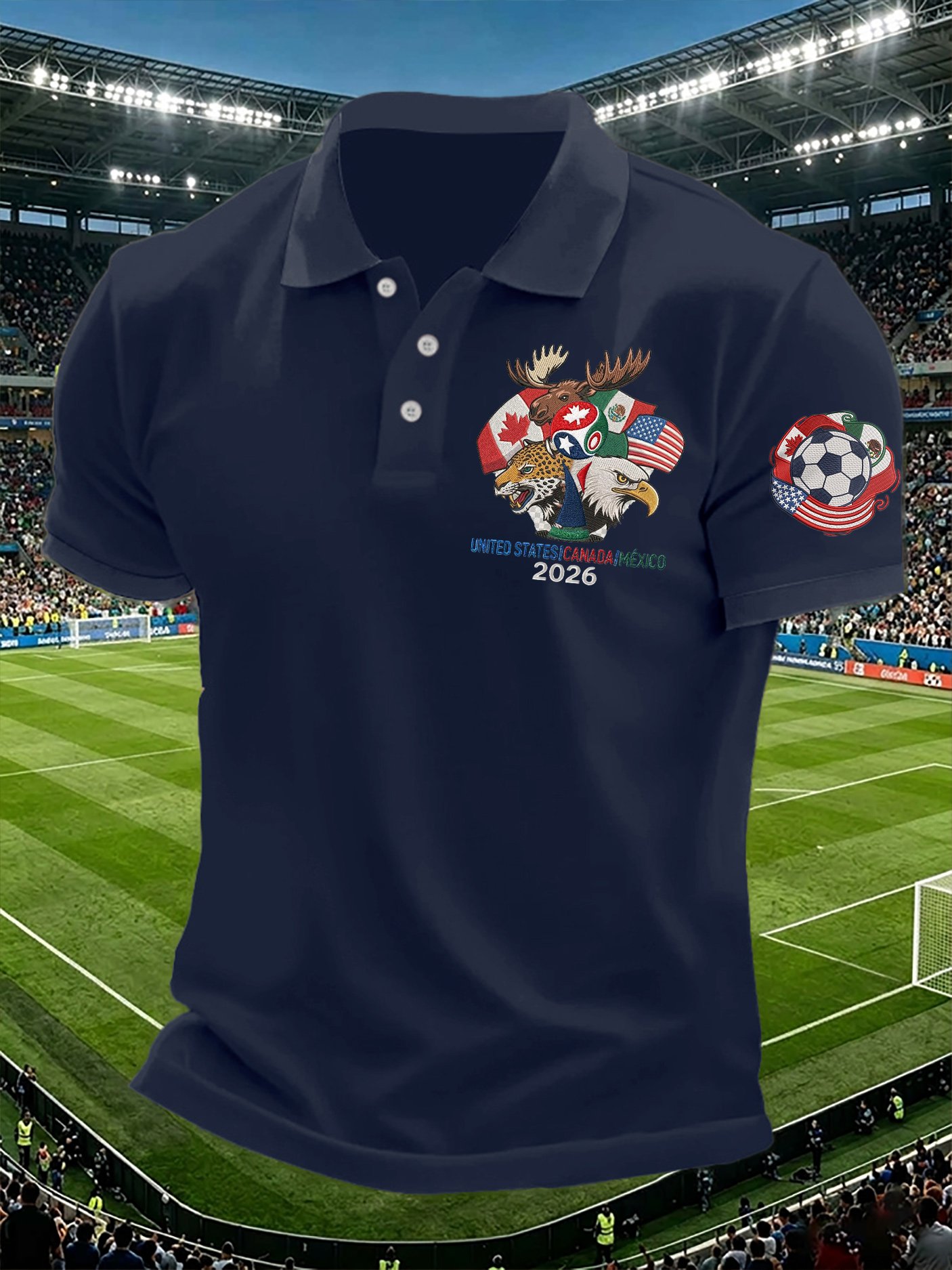 Men's Retro 2026 Soccer Mexico United States Canada Printed Polo Shirt
