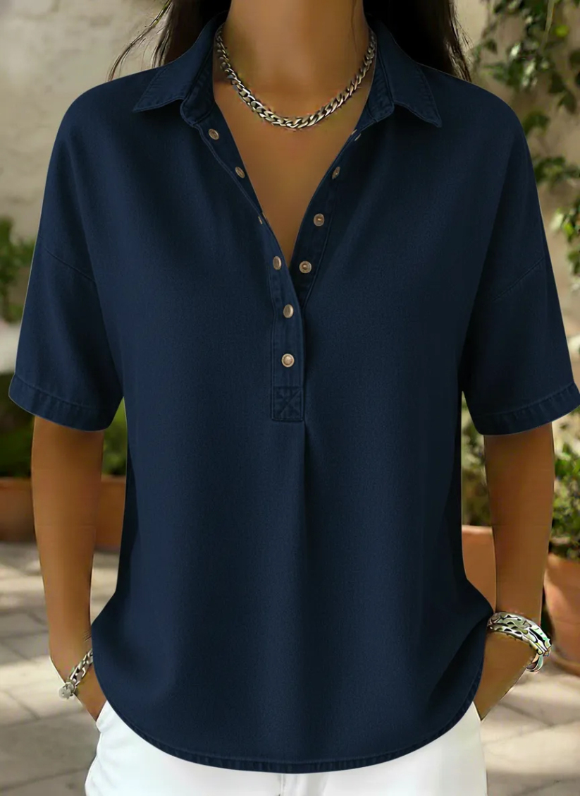 🔥Women's Relaxed Denim-Style Button Detail Top
