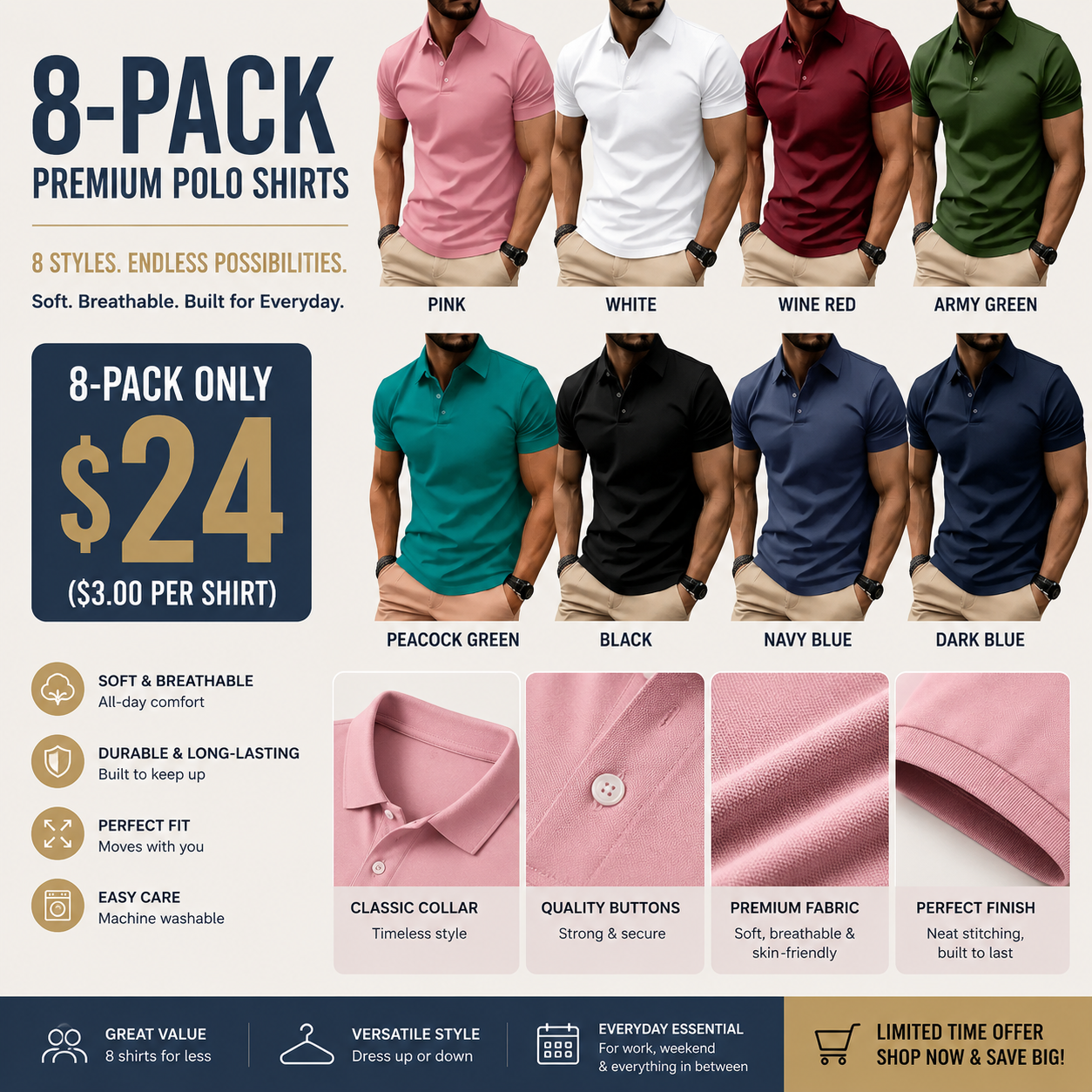 Men’s Classic Polo Shirt – Summer Casual & Business Essential