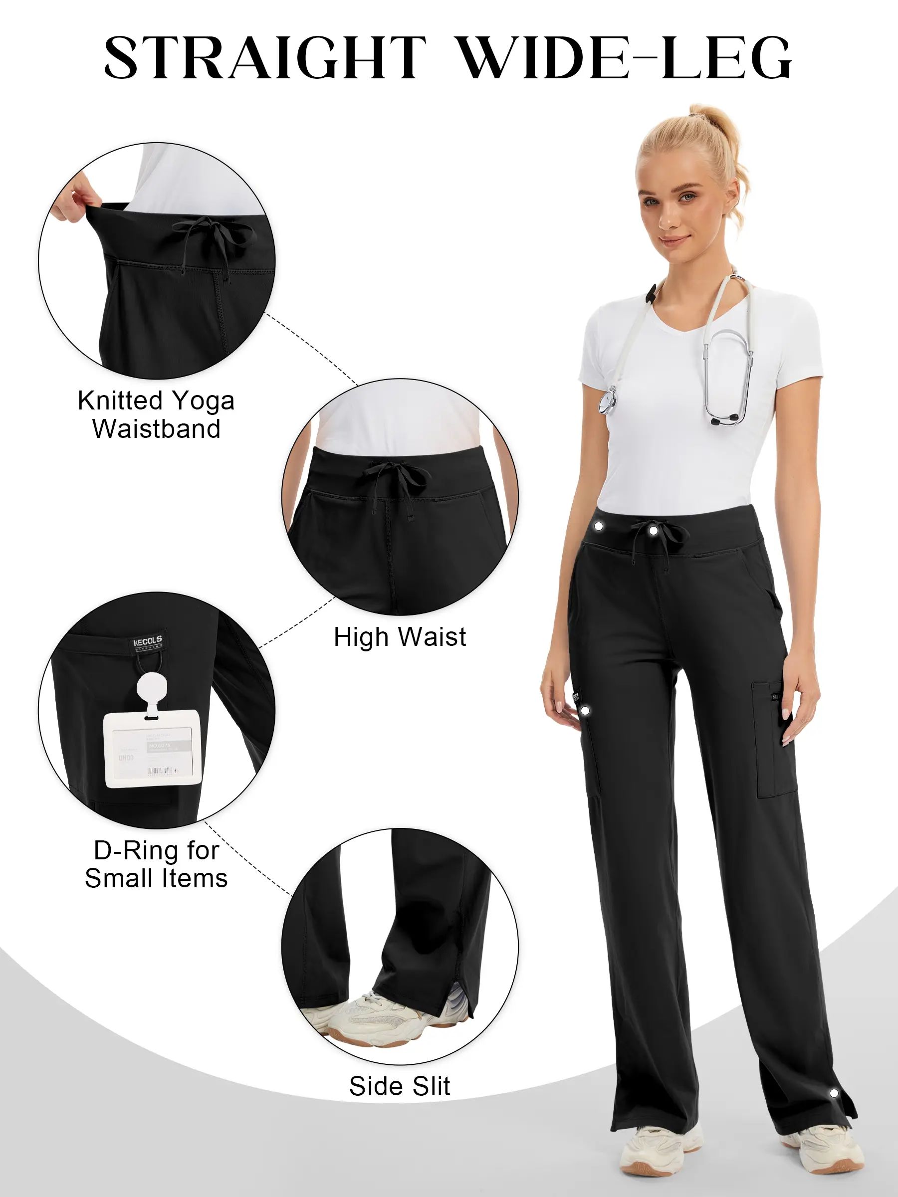 Yoga Scrub Pants Women High-Rise Straight Leg Uniform Cargo Bottom with Yoga Waistband,5 Pockets&4-Way Stretch,summerwins