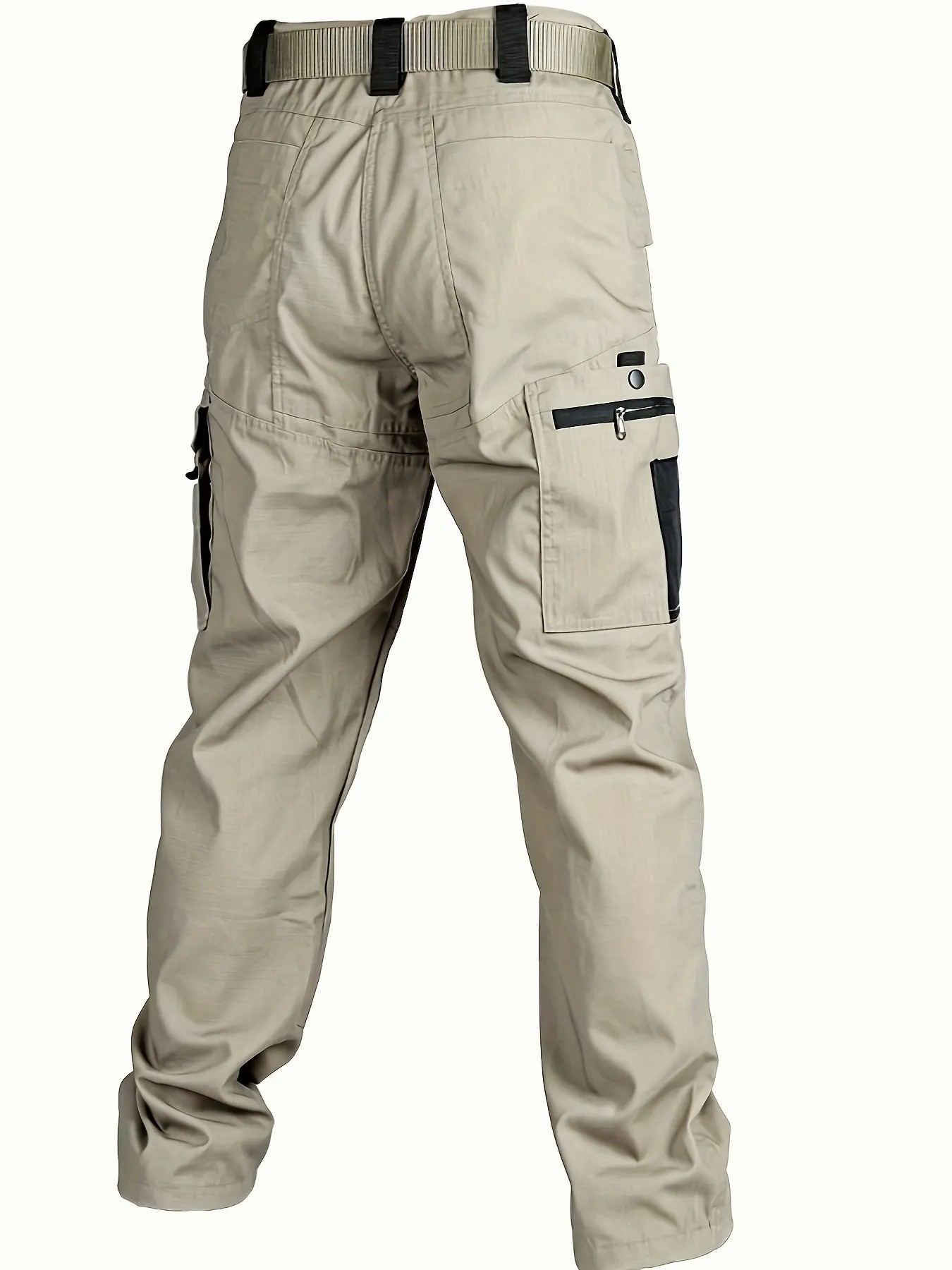 Men's Solid Color Waterproof Tactical Work Pants - 3-Piece Set, Belt-Free, Multi-Pocket, Durable Outdoor Hiking & Casual Pants (Regular Fit)