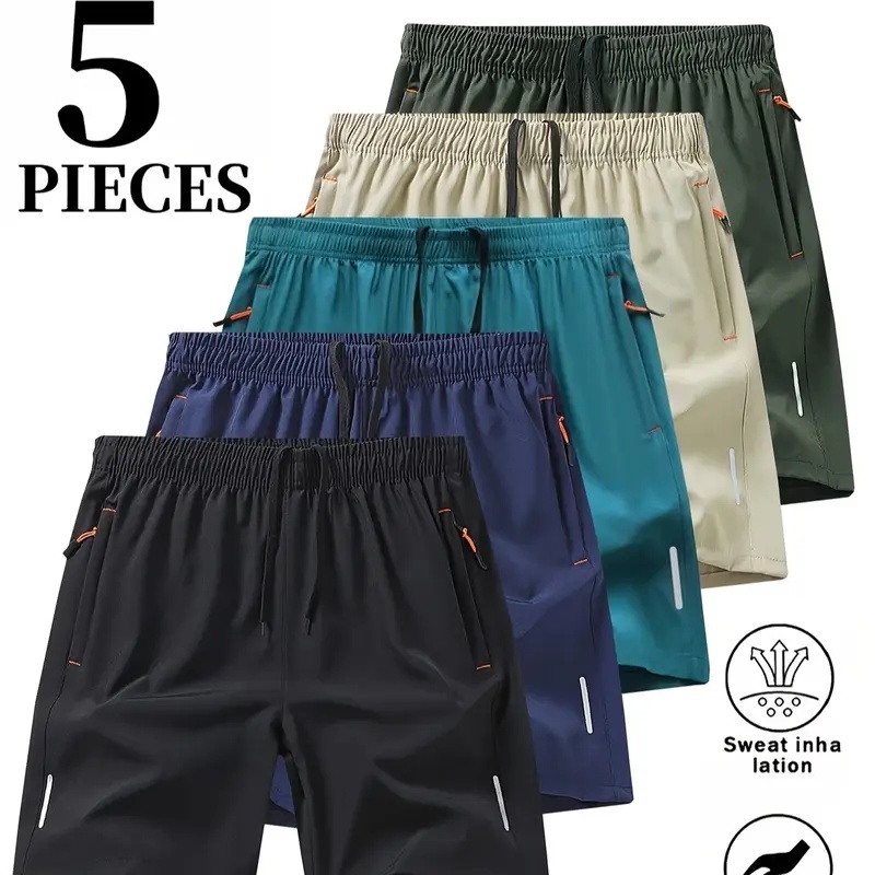 Men’s 5-Pack Quick-Dry Athletic Shorts with Zip Pockets