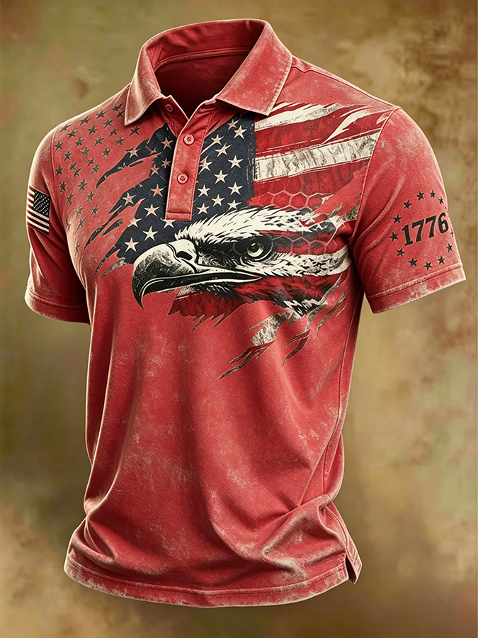 Men'S Casual American 250Th Anniversary Washed And Distressed Print T-Shirt