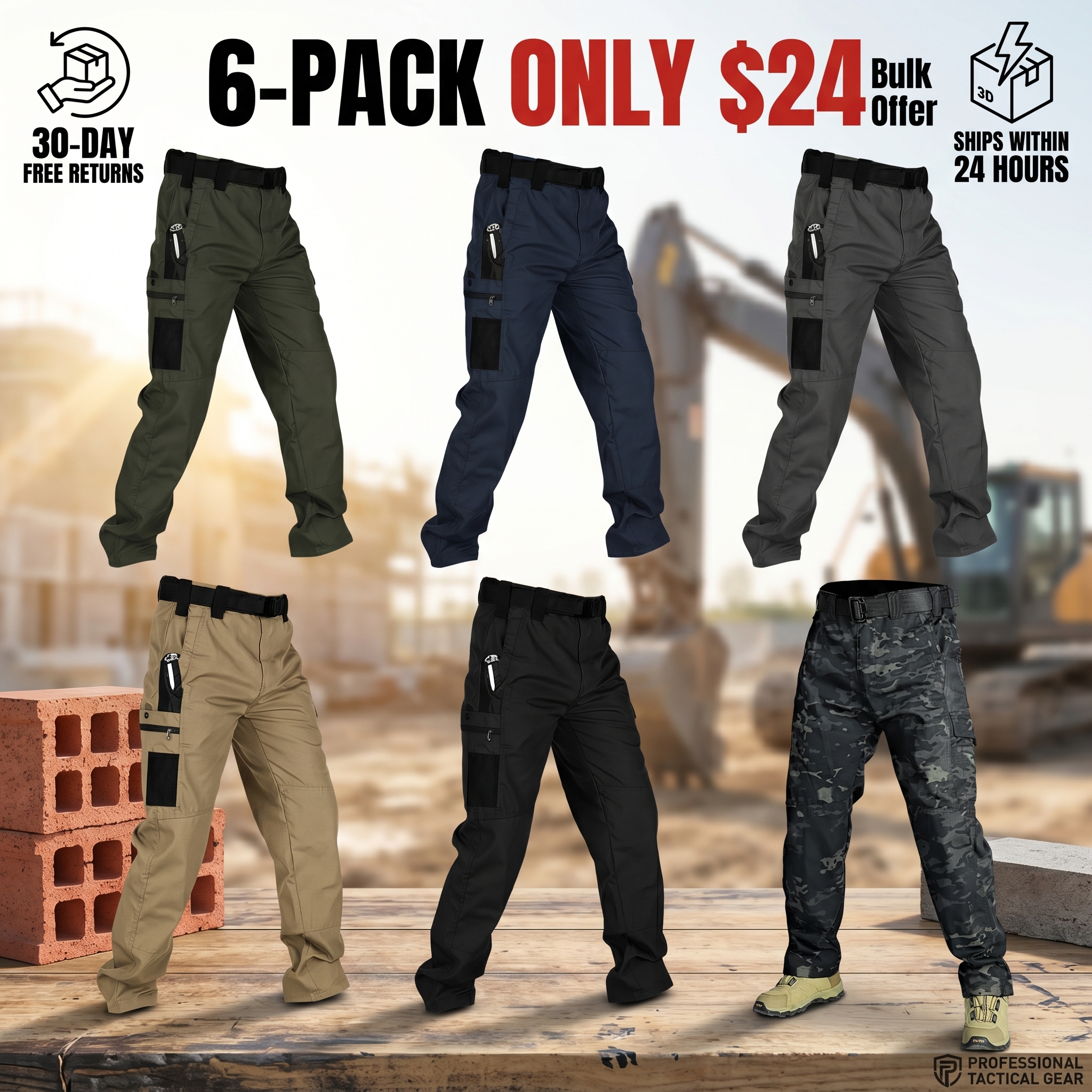 Men's Solid-Color Tactical Cargo Pants—Crafted from a new 230g/m² fabric, featuring multiple pockets and zipper closures.