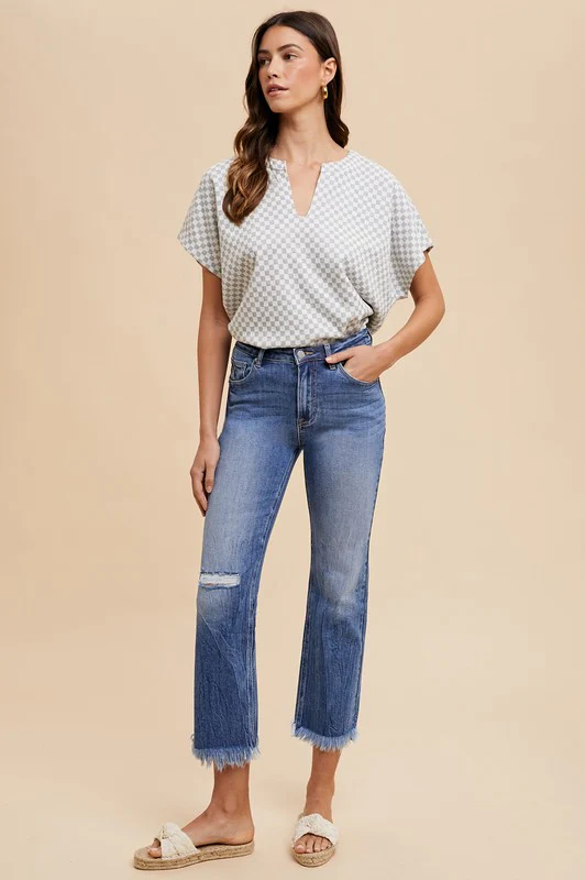 Wear Distressed Raw Hem Straight Leg Cropped Jeans