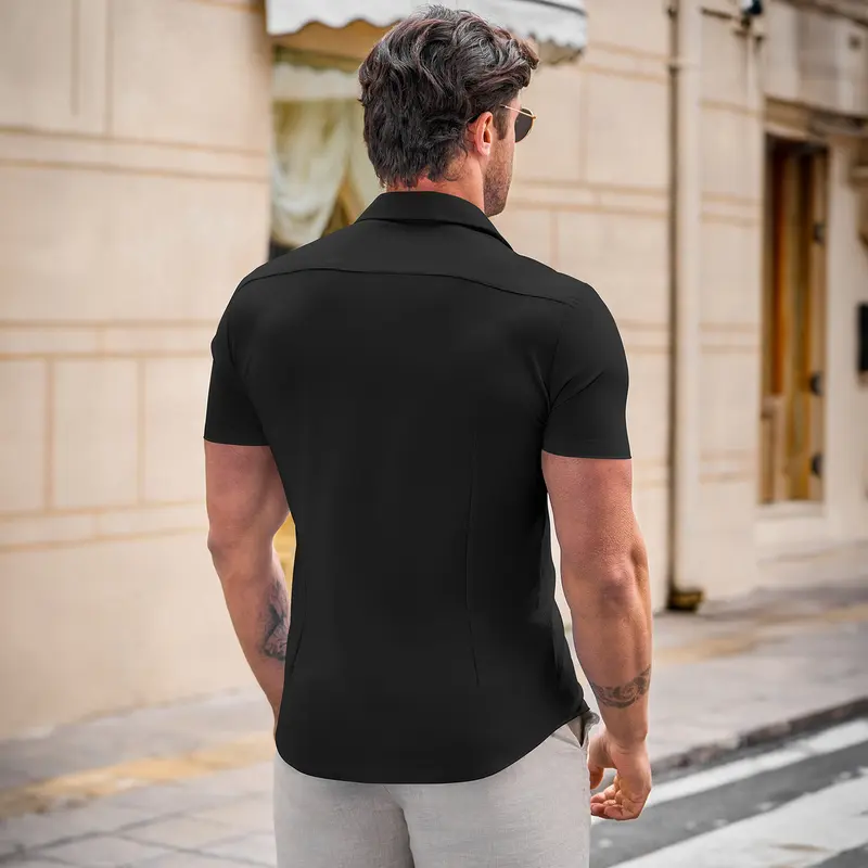 Mens Muscle Fit Dress Shirts Casual Button Down Shirt Short Sleeve Wrinkle-Free Shirts