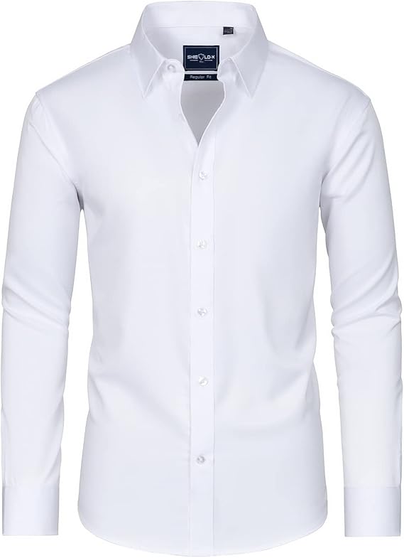 Men Long Sleeve Stretch Stain Proof Wrinkle Free Button Down Shirts Formal Shirts