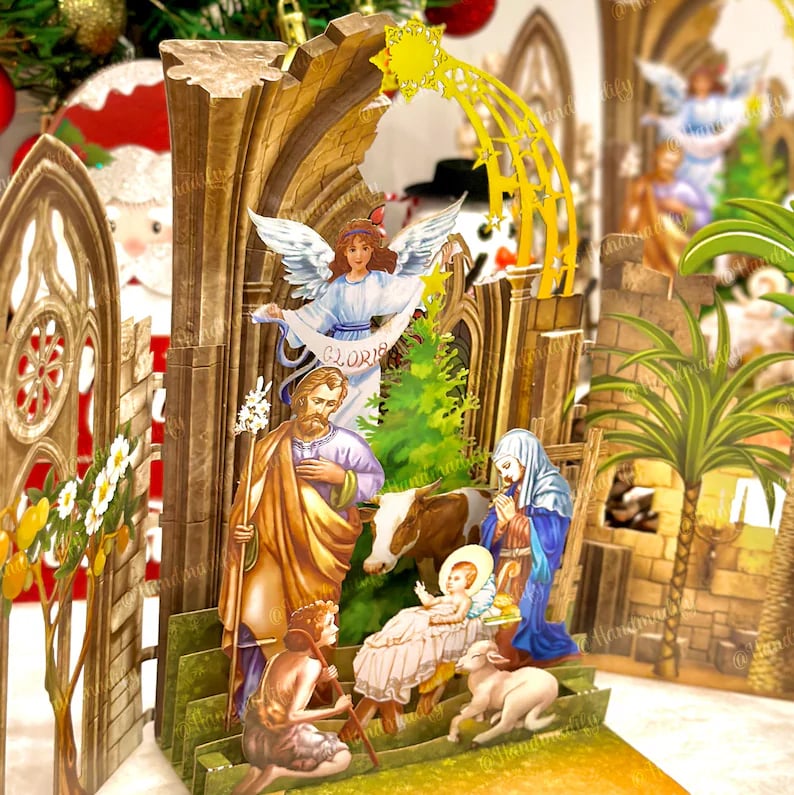 🎄Handcrafted 3D Nativity Scene Christmas Scene Greeting Card