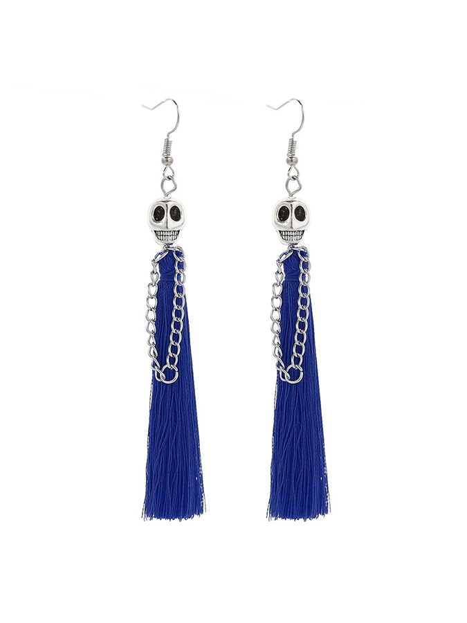Halloween Skull Tassel Statement Earrings