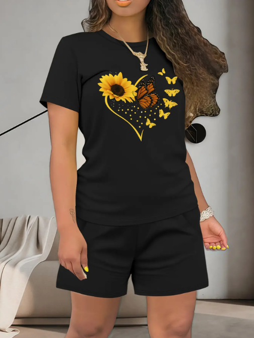 Women's Summer Casual Top & Shorts Set. Fitted Thin Lightweight Fabric Clothing