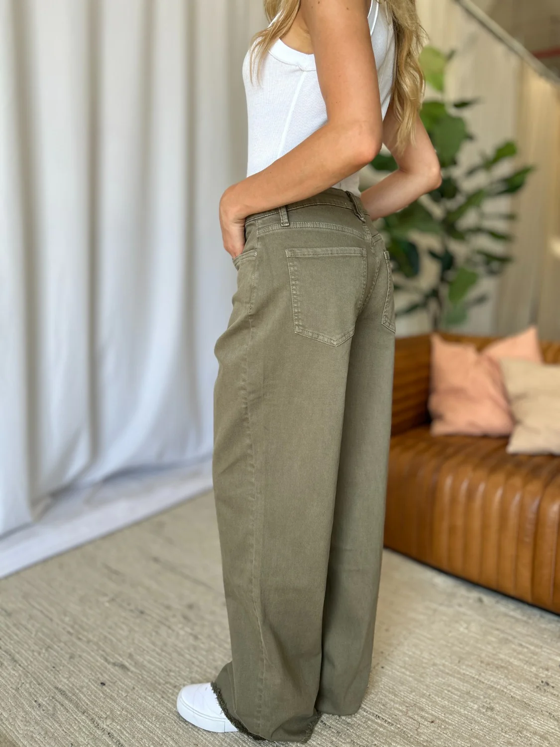 Full Size High Rise Garment Dye Wide Leg  Jeans