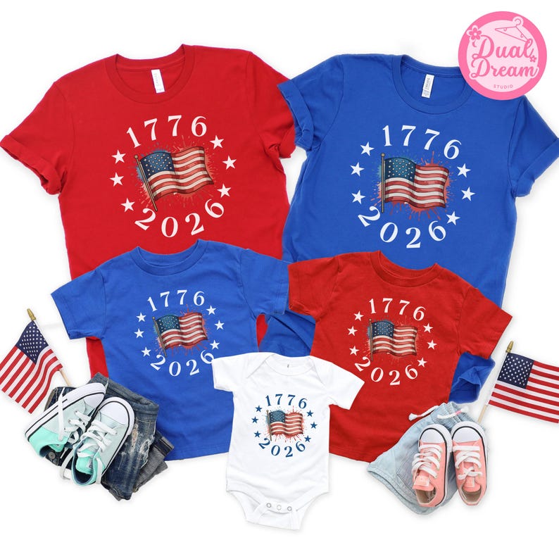 USA 250th Anniversary Family Shirts, Matching Patriotic 4th of July Tees