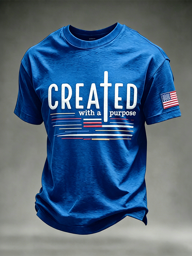 Vintage Men's Patriotic American Flag Religious Faith Graphic Tee