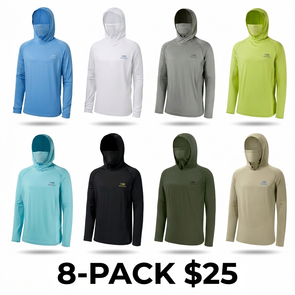 Men's UPF 50+ Long Sleeve Fishing Hoodie – Built-in UV Mask & Neck Gaiter