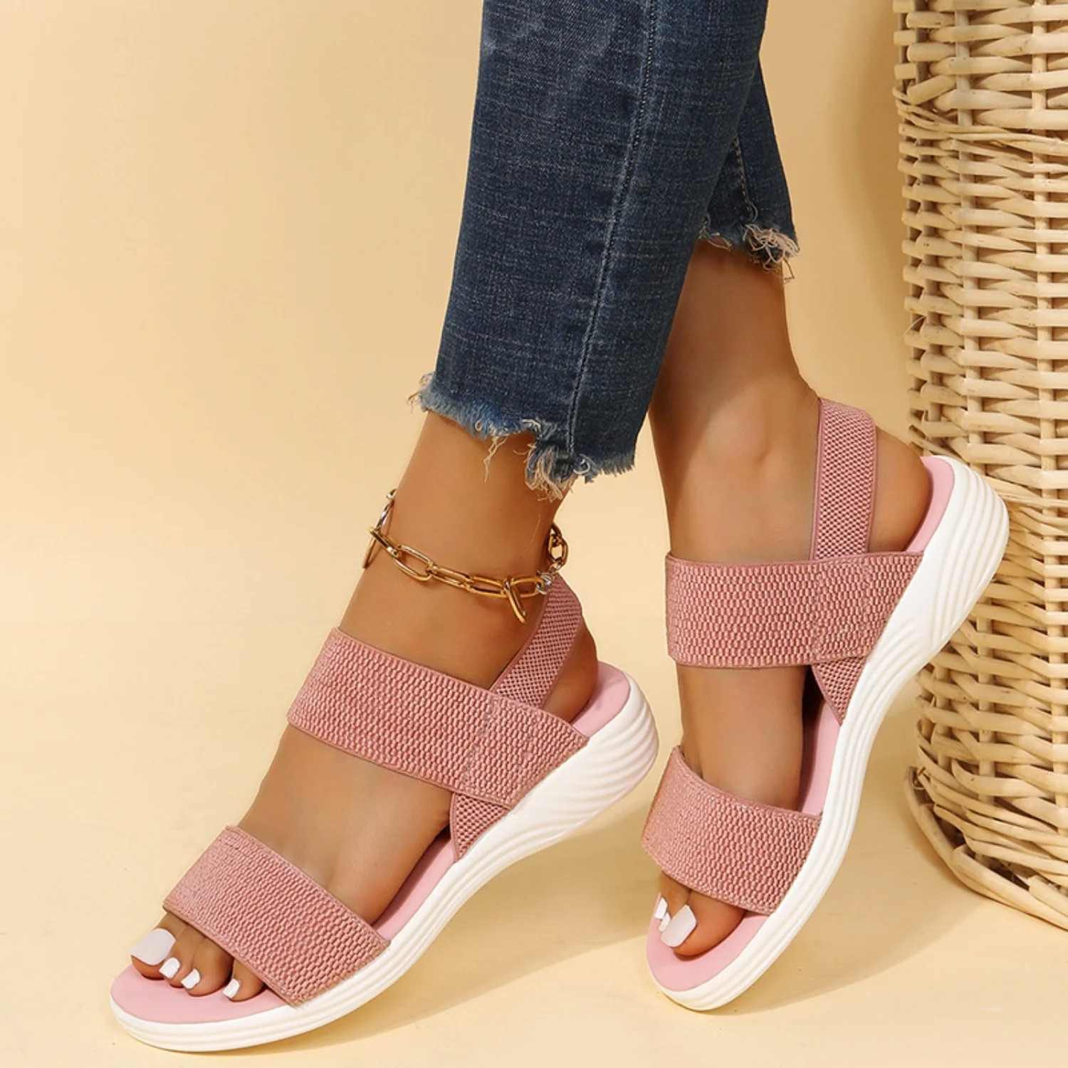 Rubber Open Toe Low Heel Sandals (multiple color options)