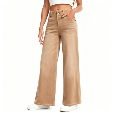 6-pack Women's Wide Leg Stretchy Jeans – Elastic High Waist Pull On Baggy Tummy Control Trousers for Casual Work Wear