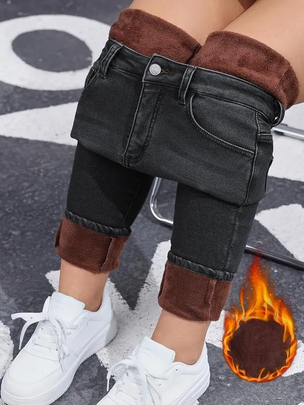 Women's Autumn/Winter Fleece-Lined Jeans