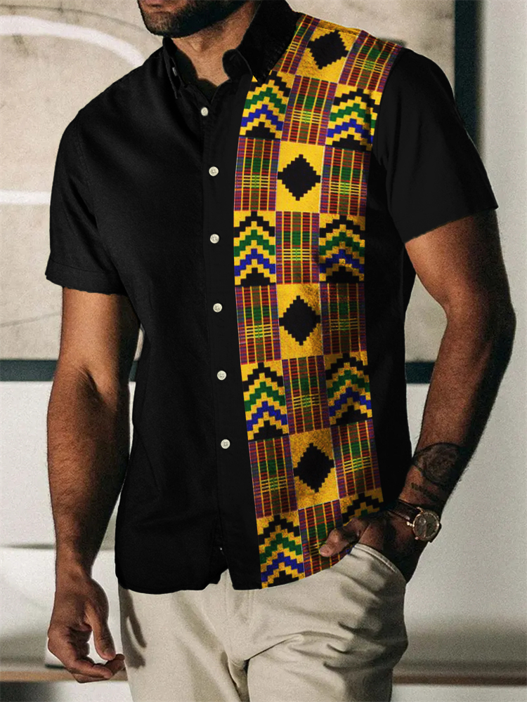 Men's Africa Ethnic Kente Inspired Short Sleeve Shirt