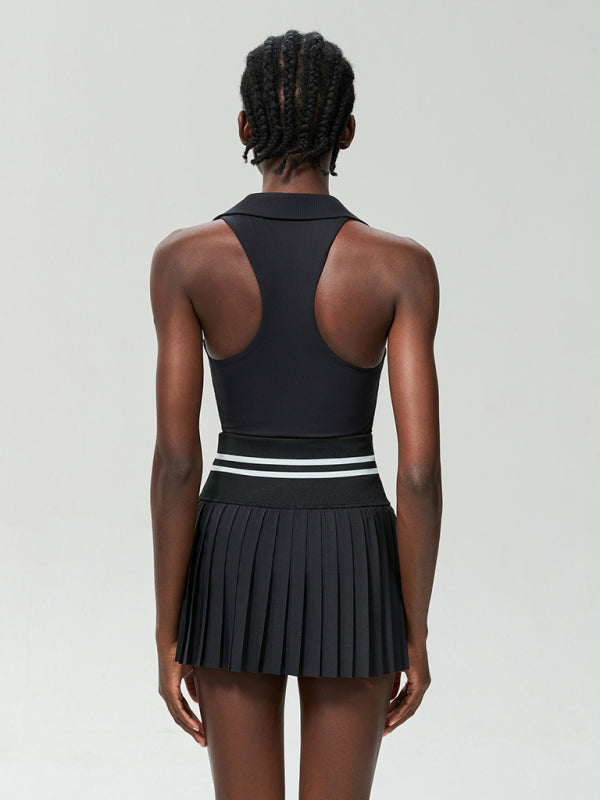 Sports Fitness Tennis Skirt Suit Women's Anti-Light Quick Drying V-Neck Yoga Suit Two-Piece Suit With Chest Pad
