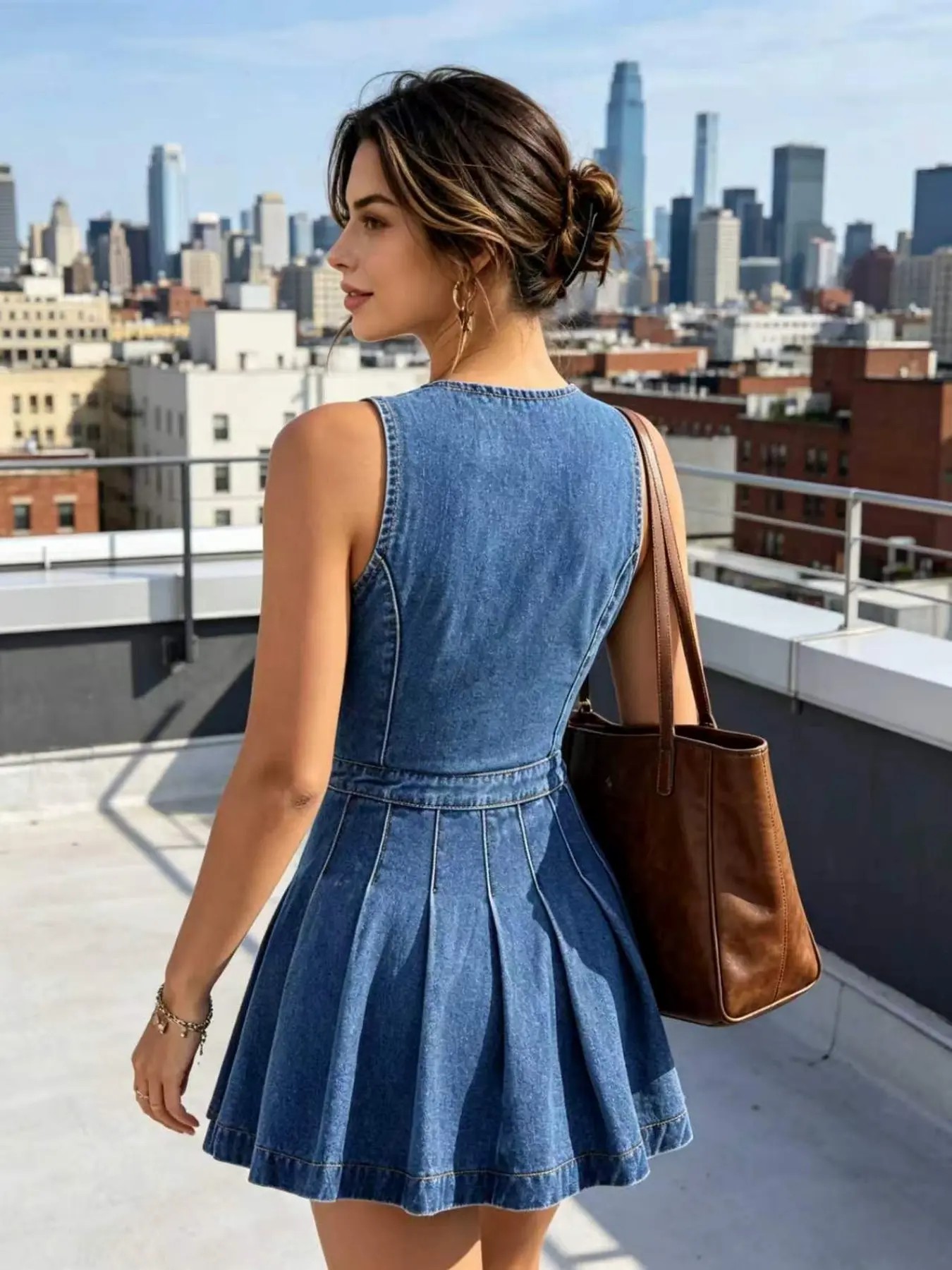 Cool Denim Sleeveless Ruched Summer Set