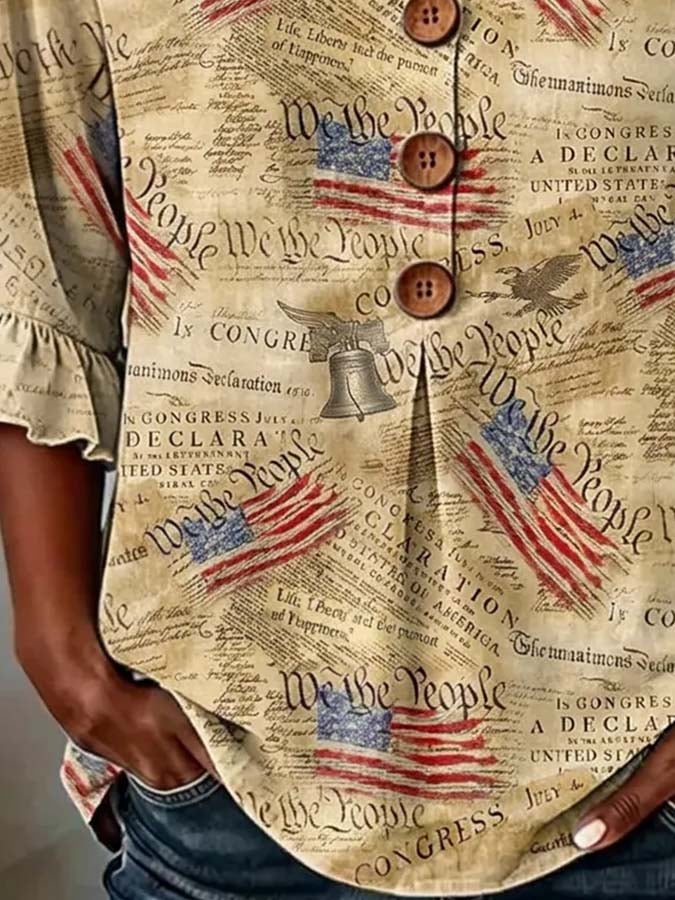 Women'S Casual Printed Independence Day Top