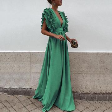 Solid Color Deep V Neck Backless Maxi Dress 2d13