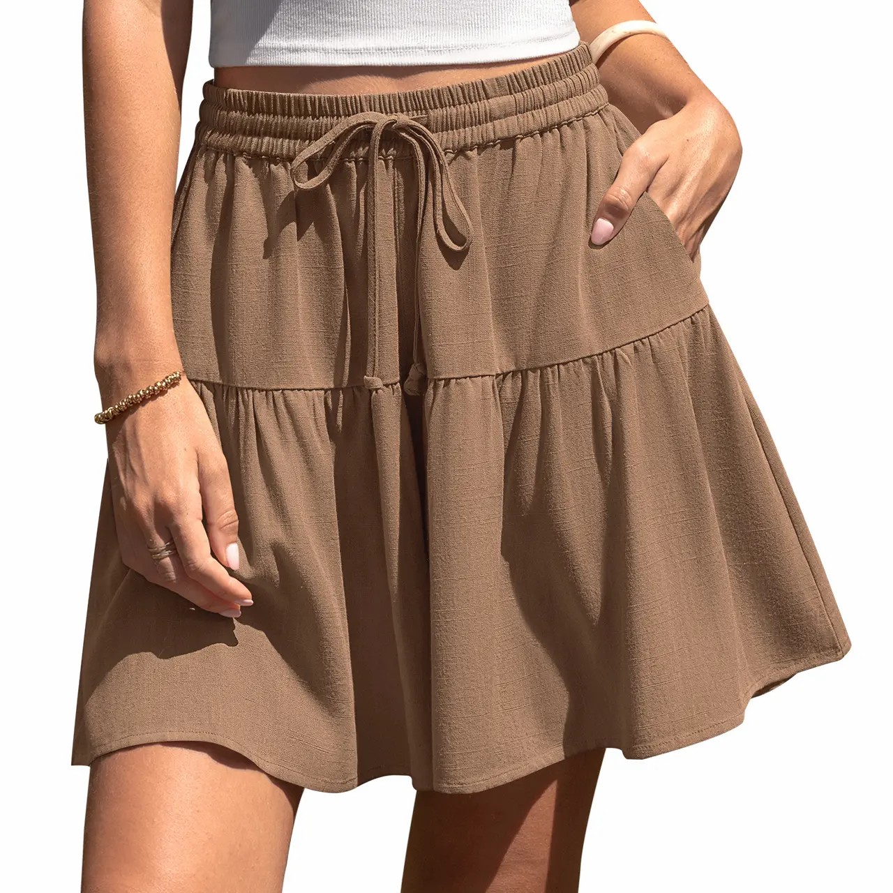 Women’s Linen-Blend Wide Leg Drawstring Summer Shorts