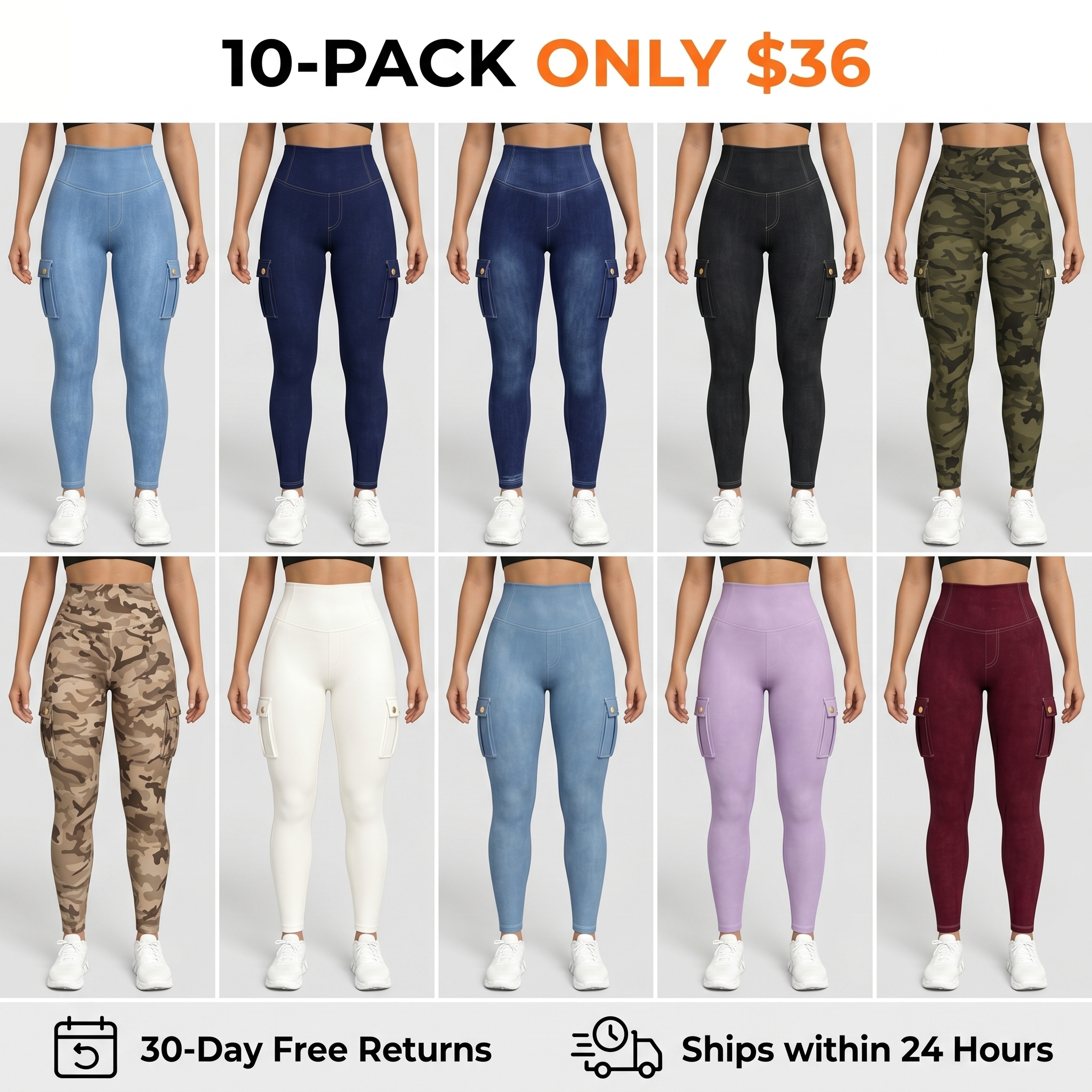 Women's Printed High-Waisted Leggings — Flap Pockets, Tummy Control & Shaping, Athletic Pants