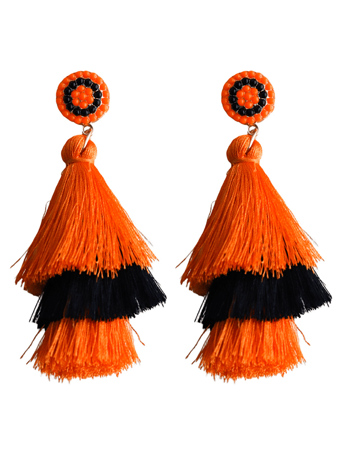Halloween Three-Layer Tassel Contrasting Design Statement Earrings