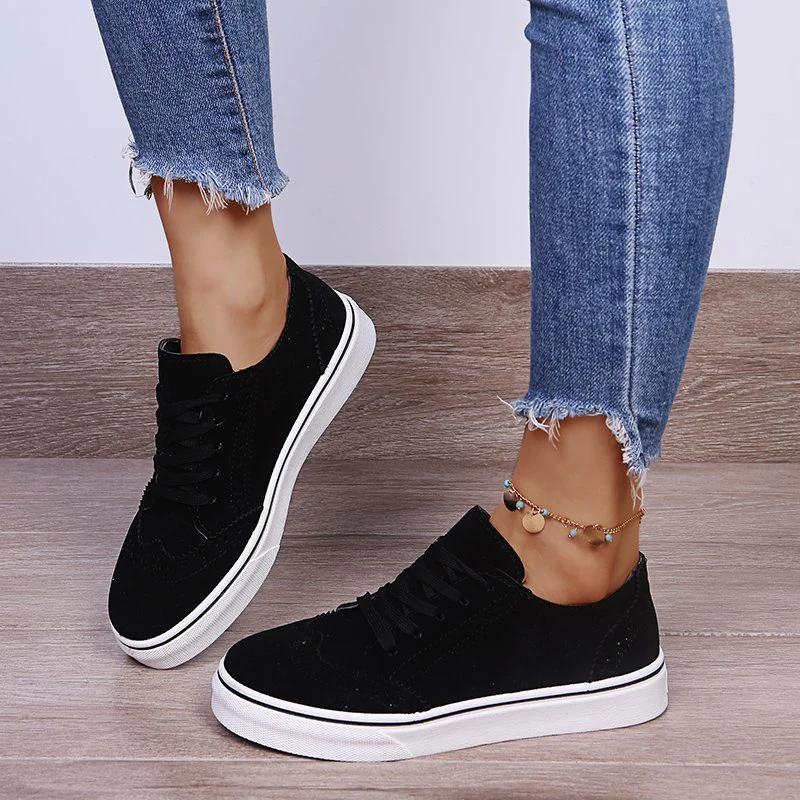 Lace-Up Suedette Flat Sneakers (multiple color options)