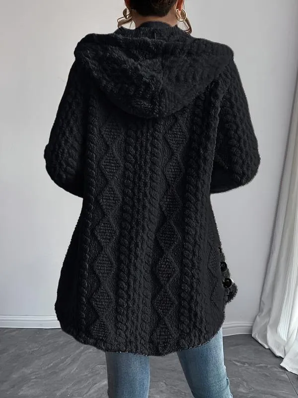 Women's Solid Color Fuzzy Hooded Jacket