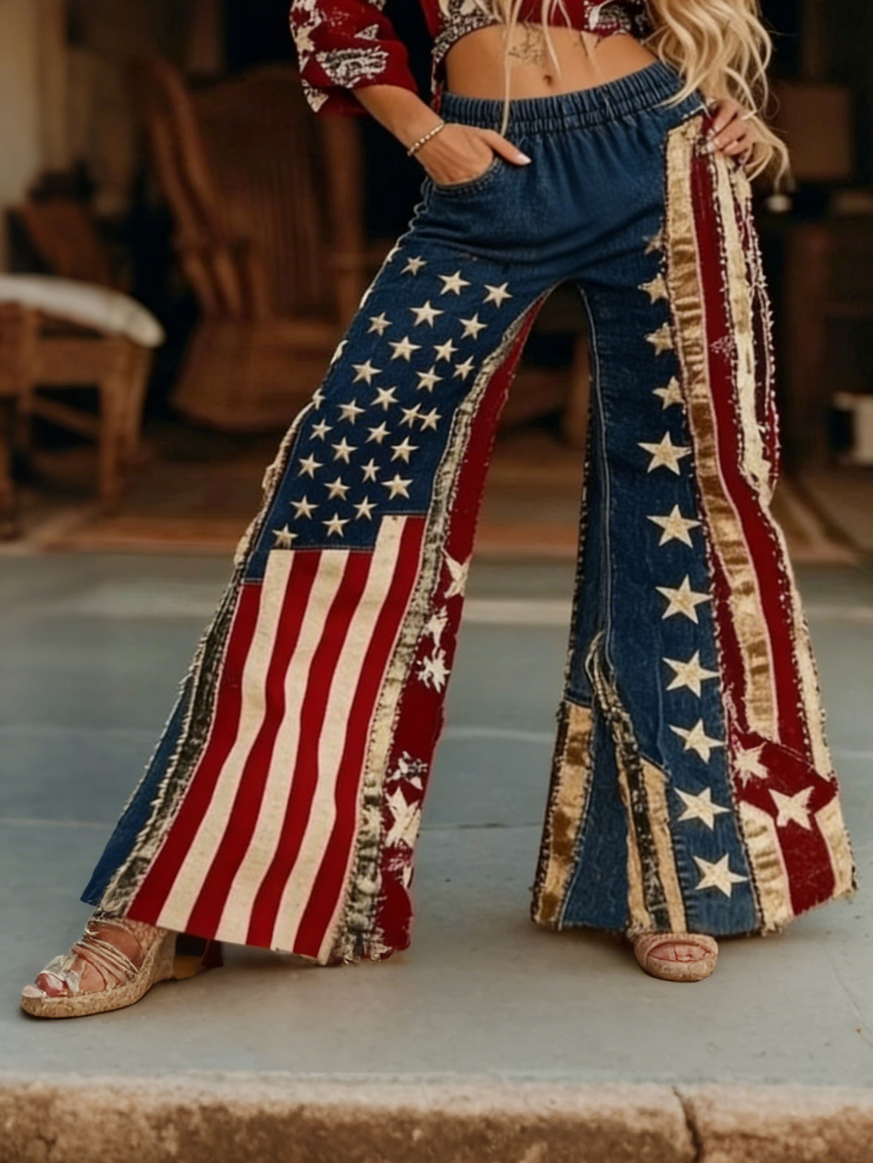 Women's Independence Day American Flag Print Casual Wide Leg Pants
