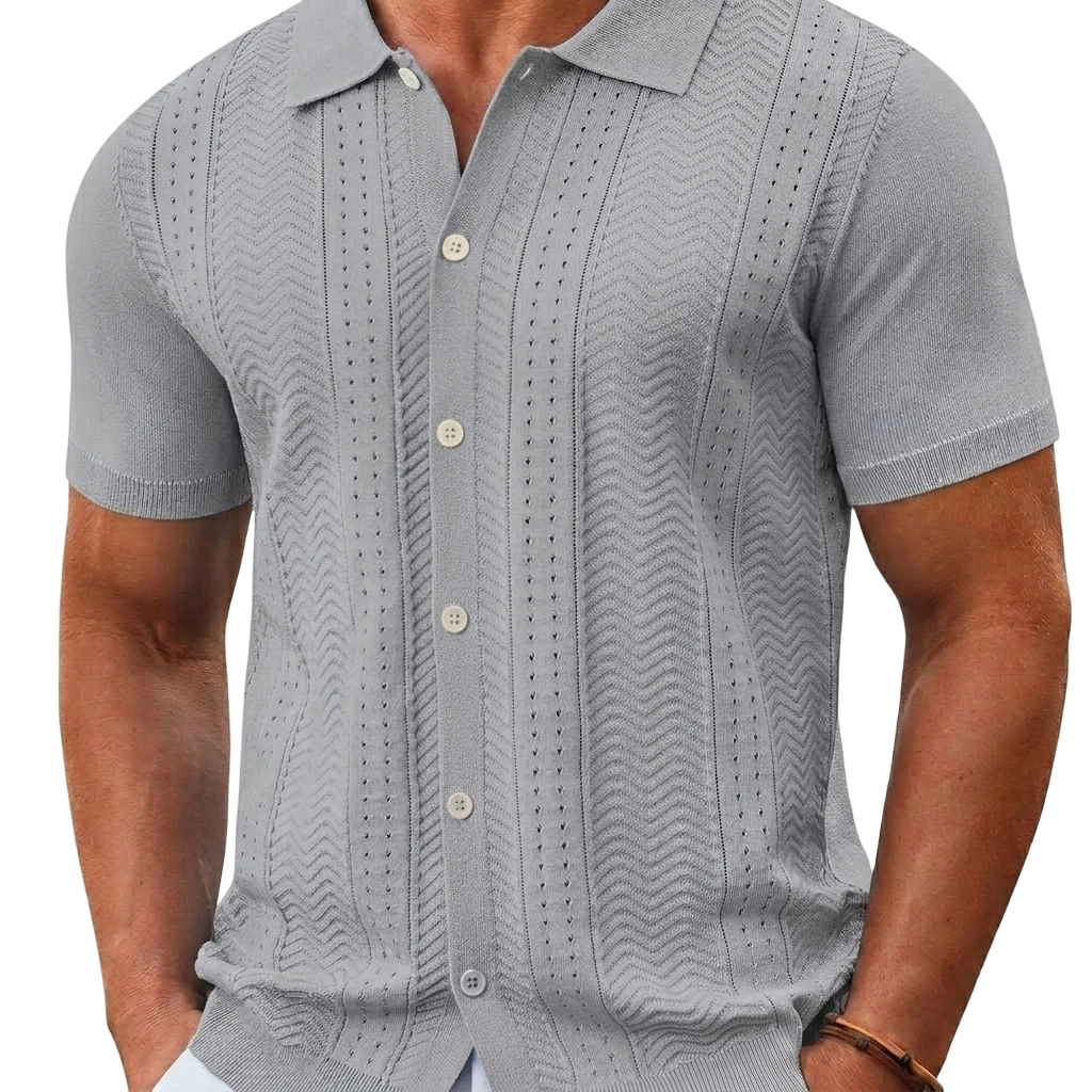 Men's Short Sleeve Knit Button Down Shirt