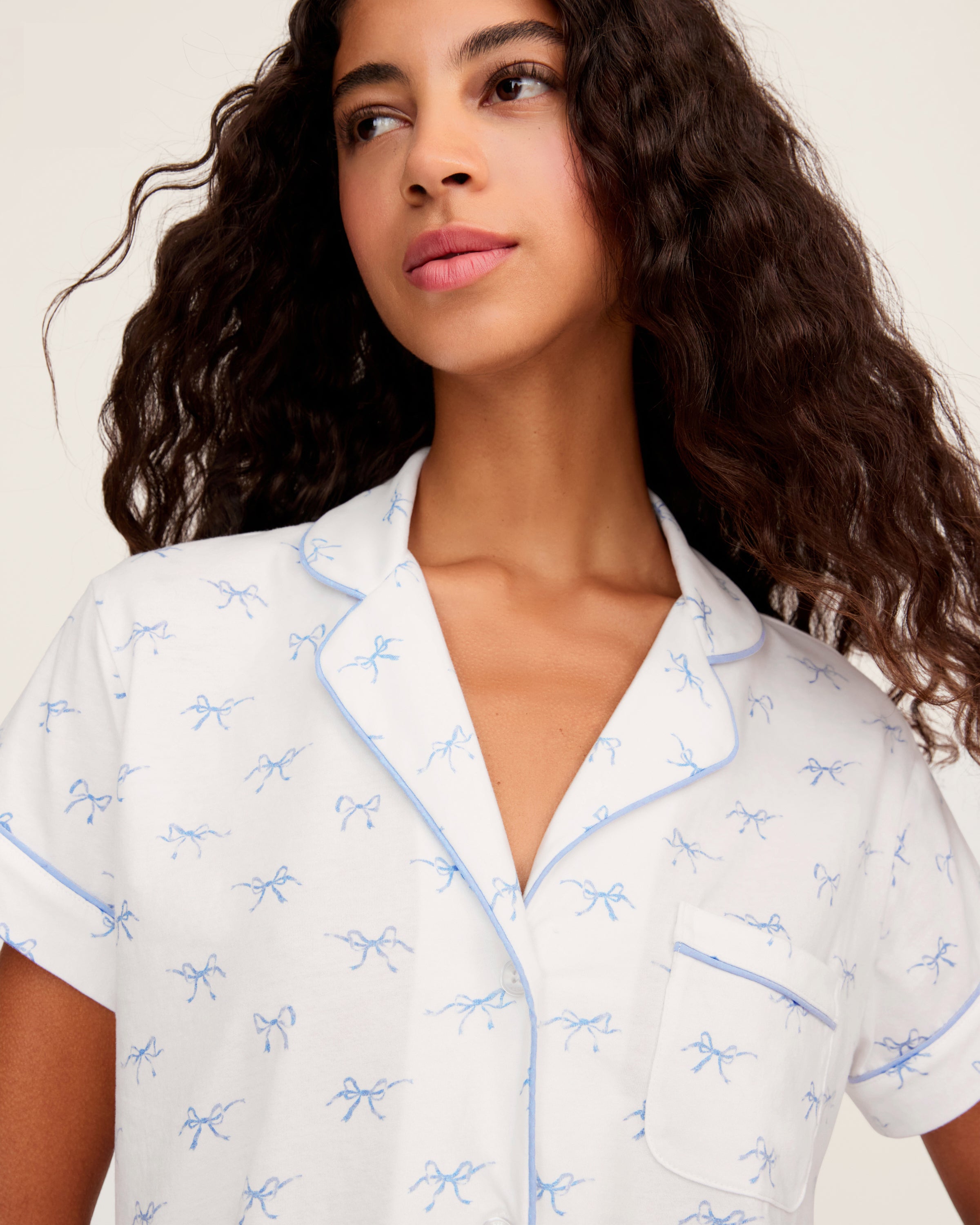Women's Pima Short Sleeve Short Set in Something Blue Bows